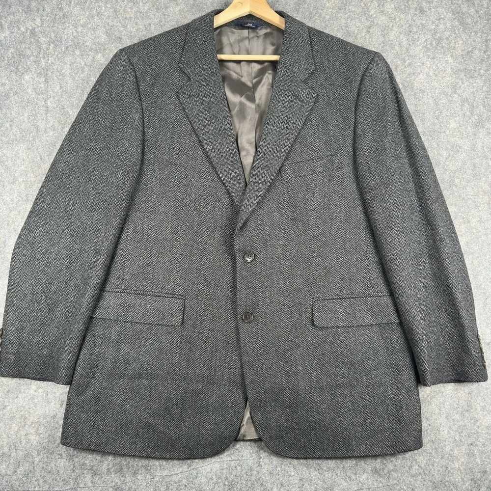 Brooks‎ Brothers Blazer Mens XL 45 Gray Herringbone Lambswool Sport Coat Jacket
